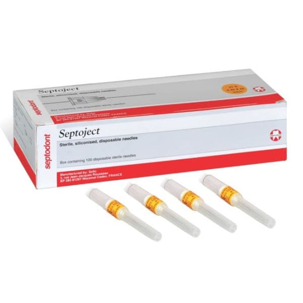 Septoject® Dental Needle, Plastic Hub, 27 Gauge, Long, Yellow 100/BX