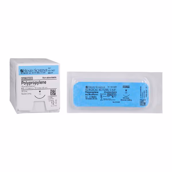 4-0 18" Polypropylene Monofilament Suture, C-6, Blue 12/Bx