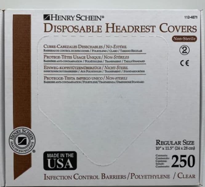 Henry Schein® Headrest Cover, Clear Plastic, Disposable 11.5" x 10" 250/Box