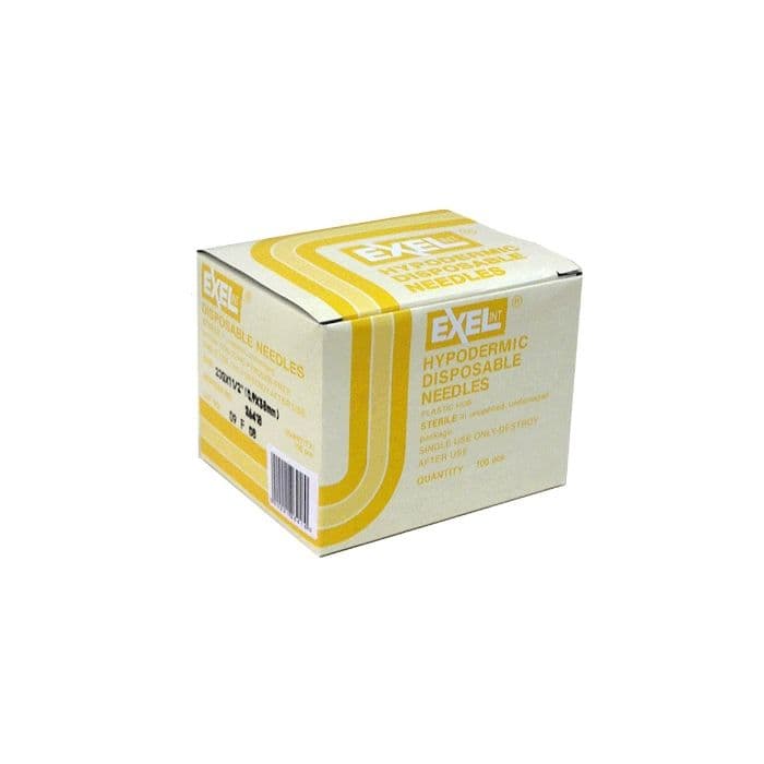 Exel Hypodermic Disposable Needles 20 Gauge x 1 Inch, Yellow, 100/Box
