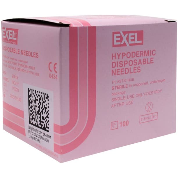 Exel Hypodermic Disposable Needles 18 Gauge x 1 Inch 100/Box