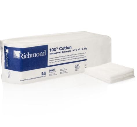 Richmond 100% Cotton Sponges, 4 x 4, 4-PLY, Non-Sterile 2,000/Case