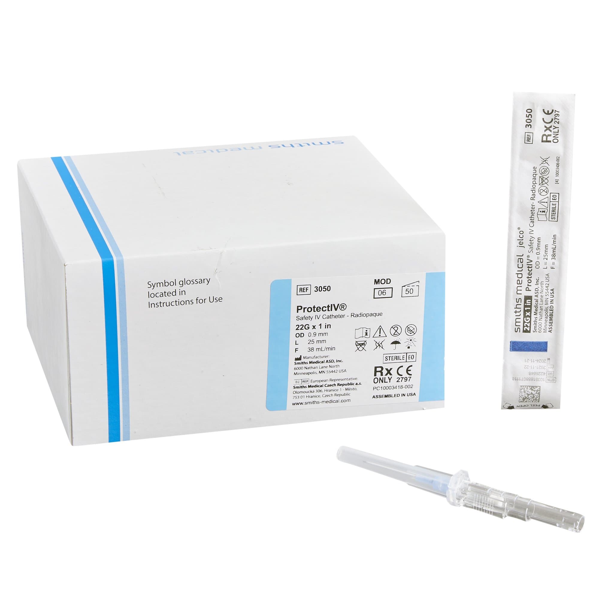 Smiths Medical IV Catheter Protectiv® Blue 22 Gauge x 1" 50/Box