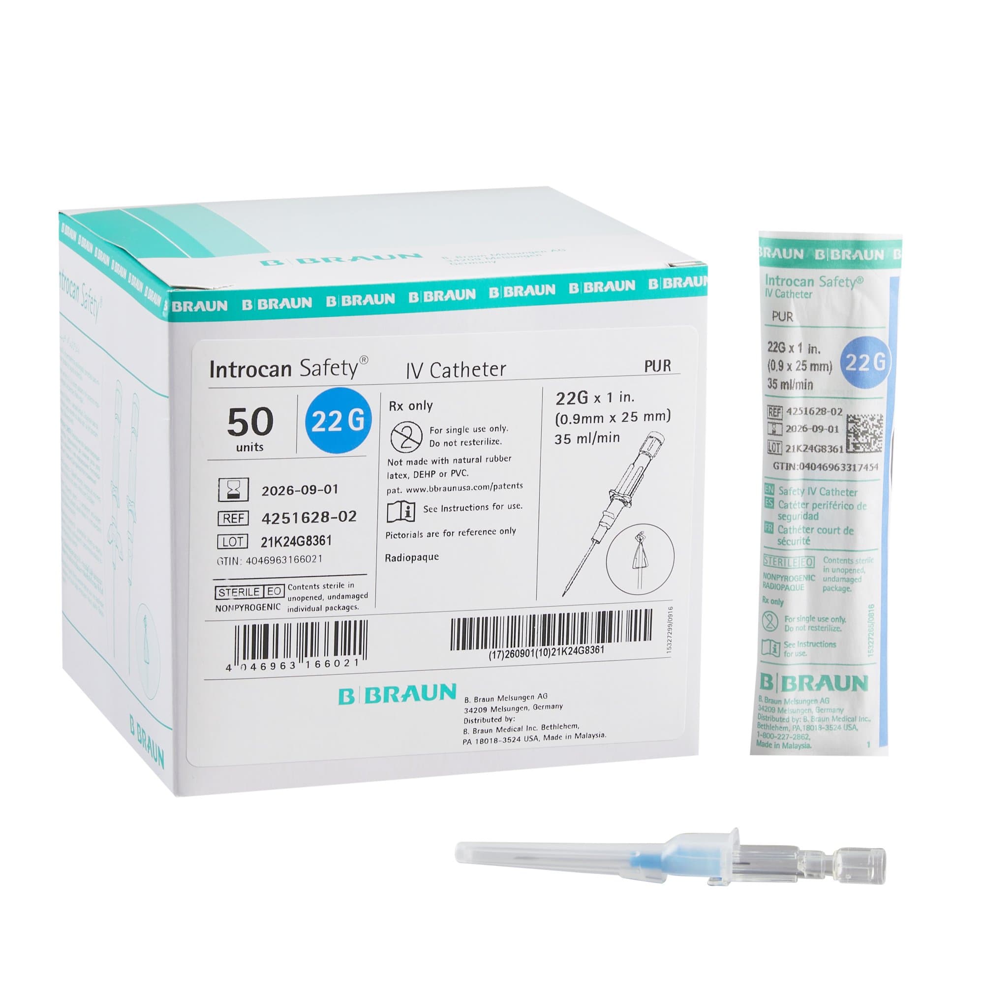 Introcan Safety® IV Catheter Polyurethane Straight Hub