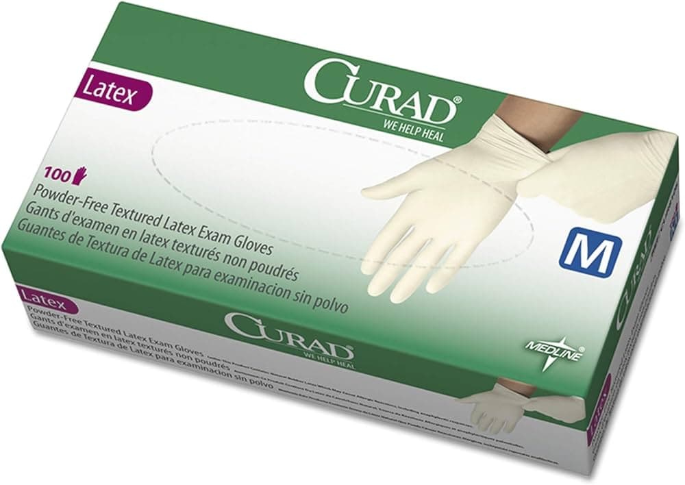 CURAD Powder-Free Textured Latex Medium Exam Gloves 100/Box