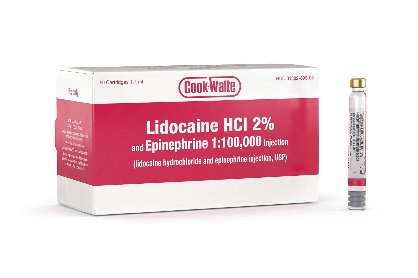 Lidocaine HCl 2% and Epinephrine 1:100,000 Injection Cartridge 50/Box