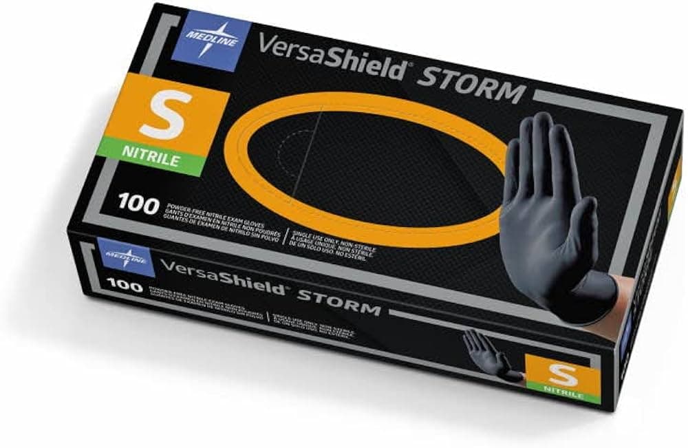 Medline Versashield Storm Nitrile Exam Small Black Gloves 100/Box