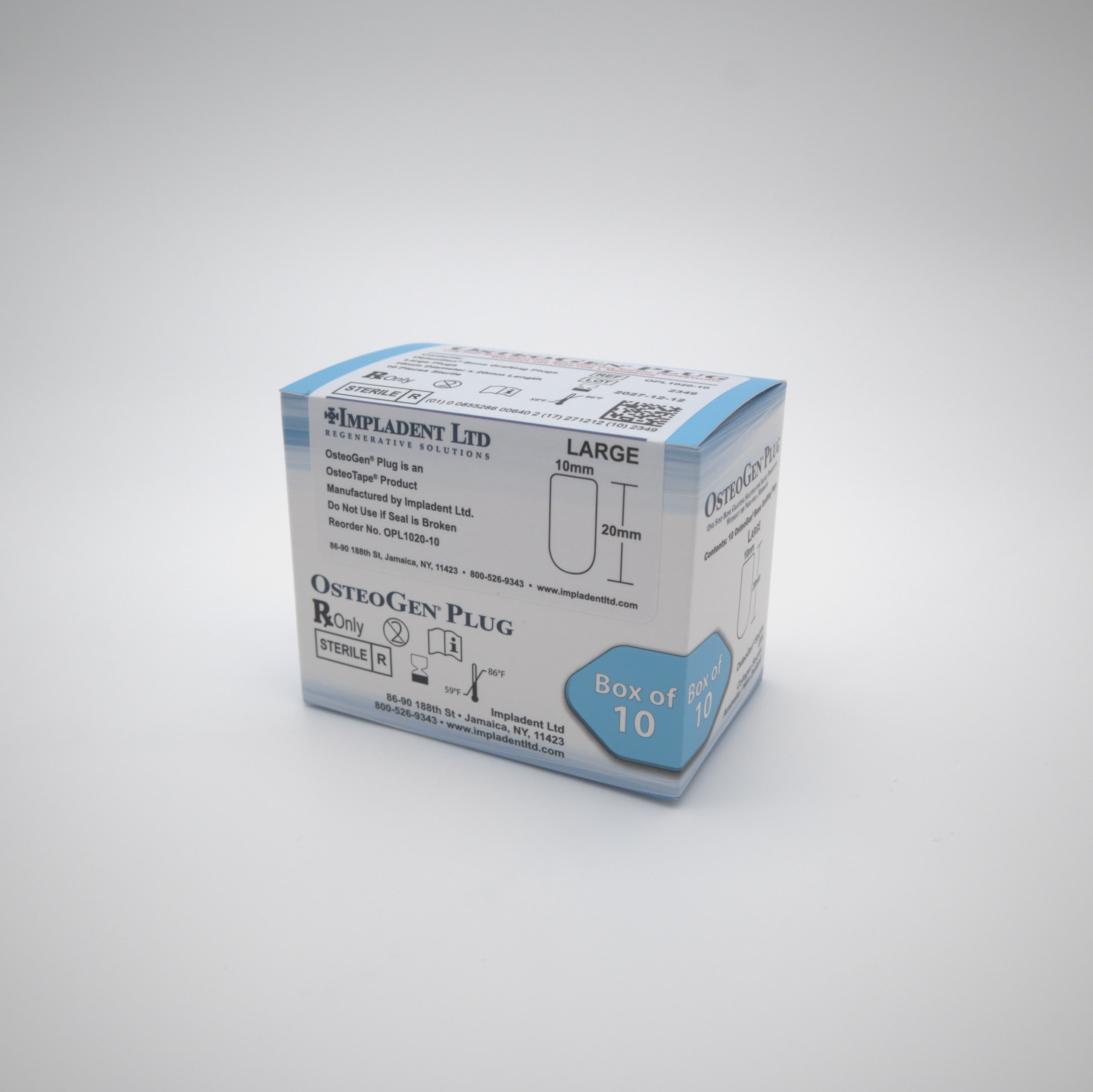 Osteogen Plug 10mm x 20mm Large 10/Box