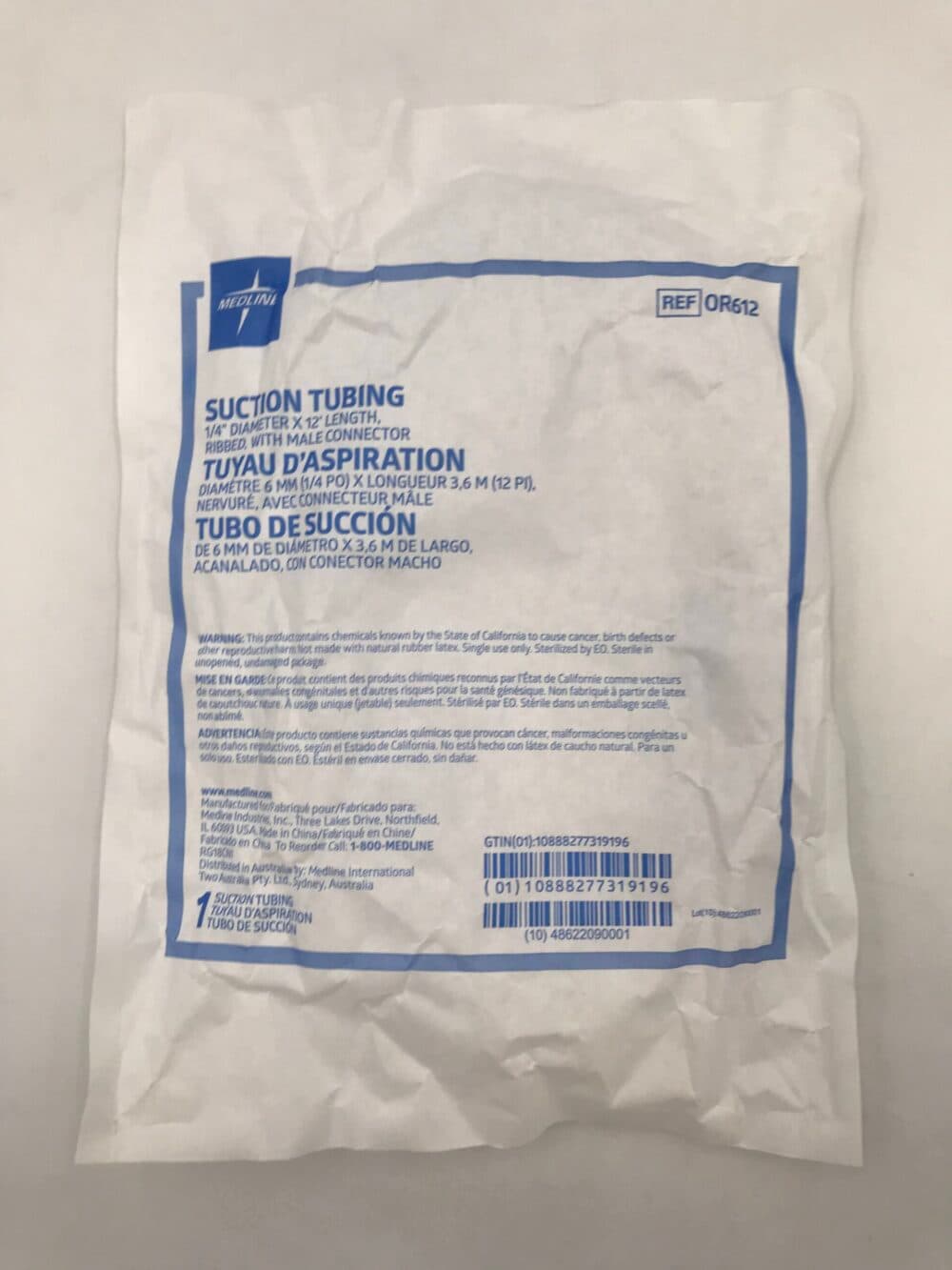 Suction Tubing with Straight Ribbed Connectors 1/4" x 12' 20/Case