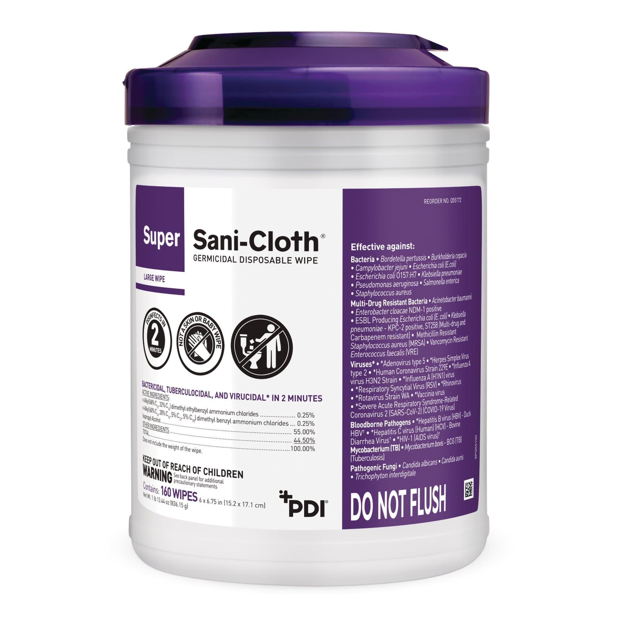 Super Sani-Cloth Surface Disinfectant Cleaner Premoistened Germicidal Manual Pull Wipe 160 Count 12/Case