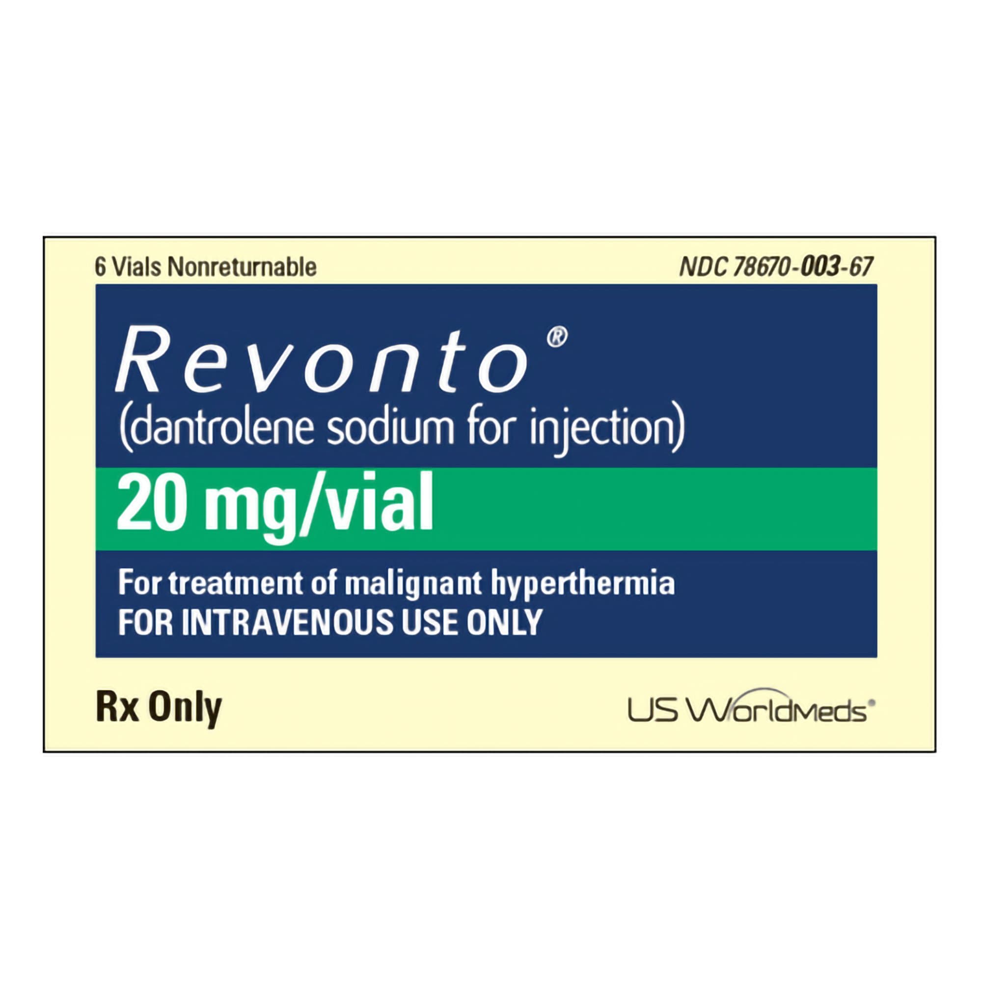 Revonto Dantrolene Sodium 20 mg 65 mL Single-Dose Vial 6/Box