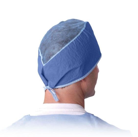 Medline Sheer-Guard Disposable Tie-Back Surgeon Cap, Blue 100/Box