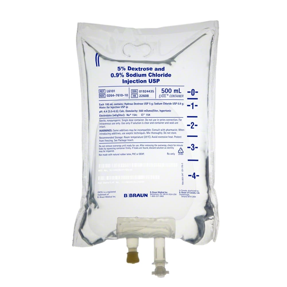 Dextrose 5% / Sodium Chloride 0.9% IV Solution 500 mL Bag 24/Box