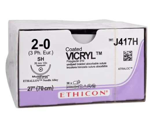 Vicryl Suture 2-0 27" Polyglactin 910 Braid SH Undyed 36/Bx